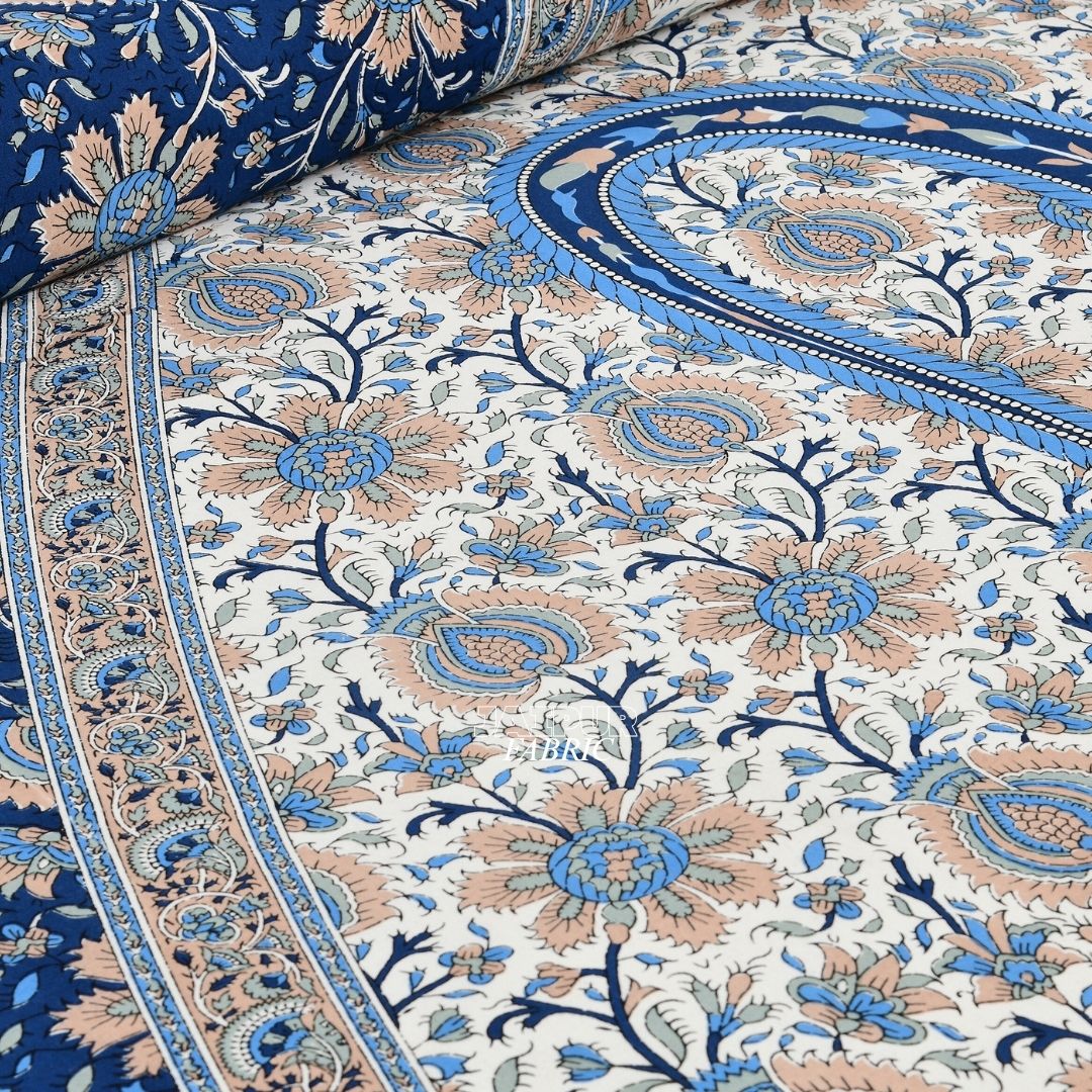 Midnight Blue Jaipuri Heritage Paisley Double Bedsheet