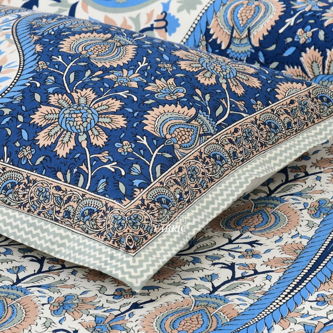 Midnight Blue Jaipuri Heritage Paisley Double Bedsheet