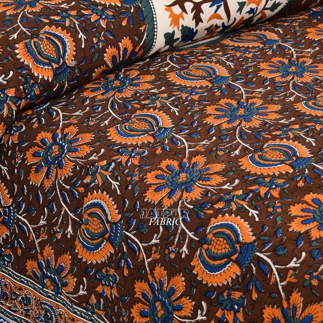 Coffee Brown Jaipuri Heritage Paisley Double Bedsheet