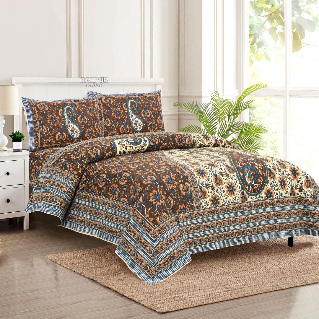 Coffee Brown Jaipuri Heritage Paisley Double Bedsheet