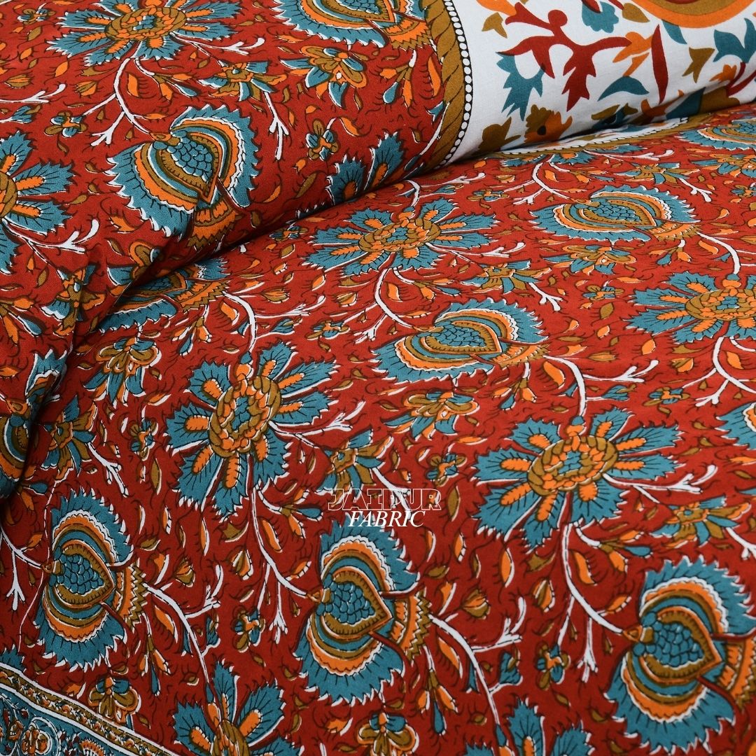 Rustic Orange Jaipuri Heritage Paisley Double Bedsheet