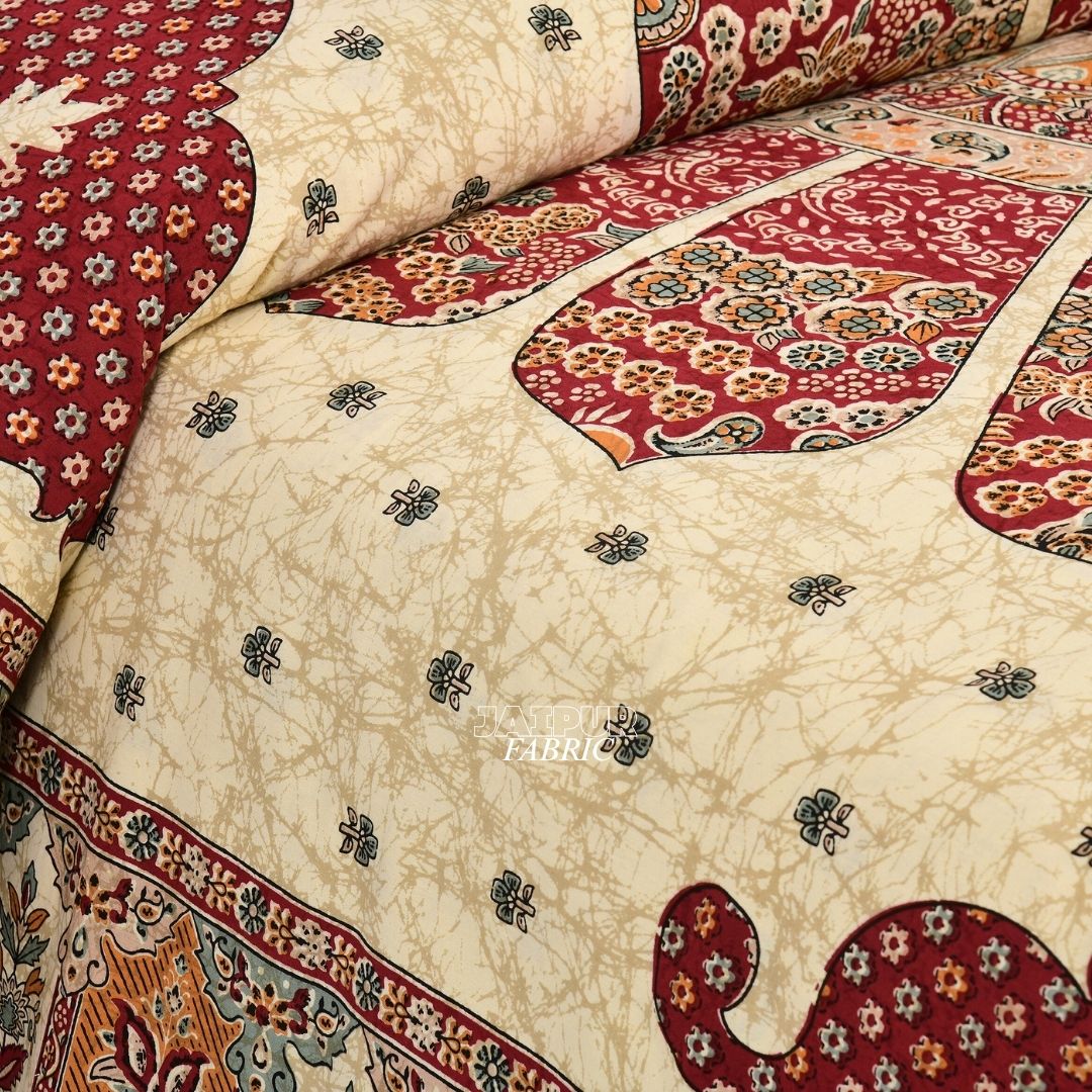 Crimson Red Royal Elephant Mandala Jaipuri Double Bedsheet