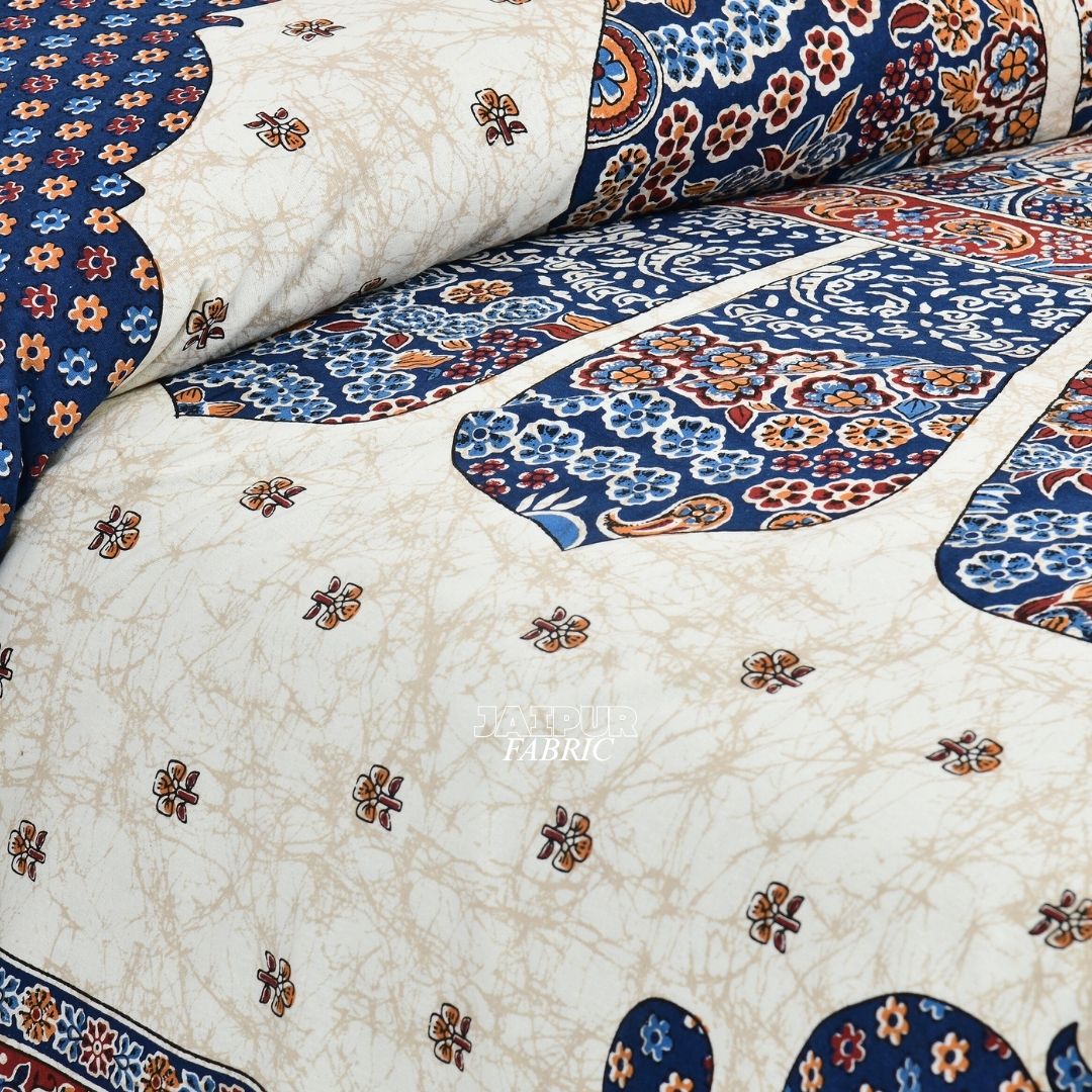 Indigo Blue Royal Elephant Mandala Jaipuri Double Bedsheet