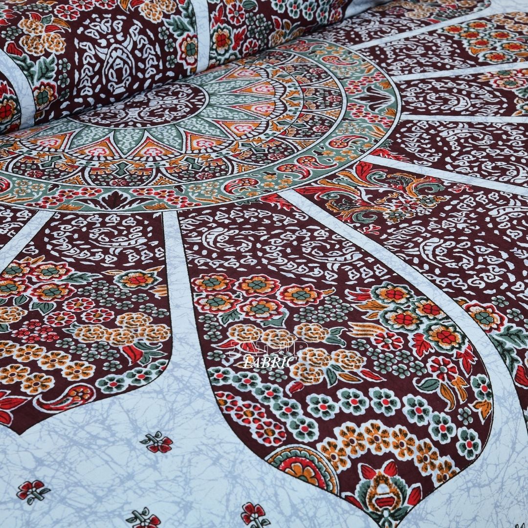 Powder Blue Royal Elephant Mandala Jaipuri Double Bedsheet