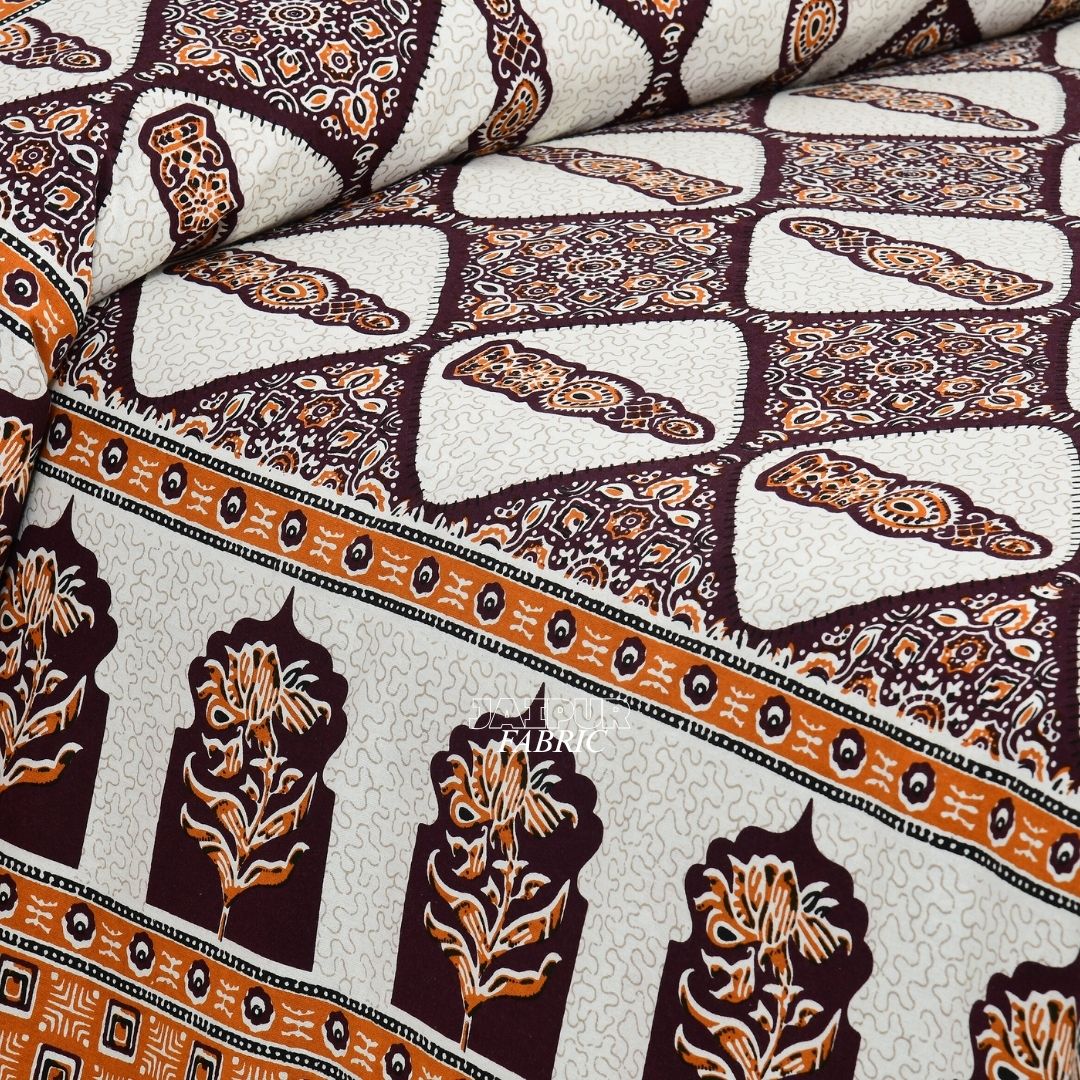 Earthy Brown Royal Jharokha Art Double Bedsheet