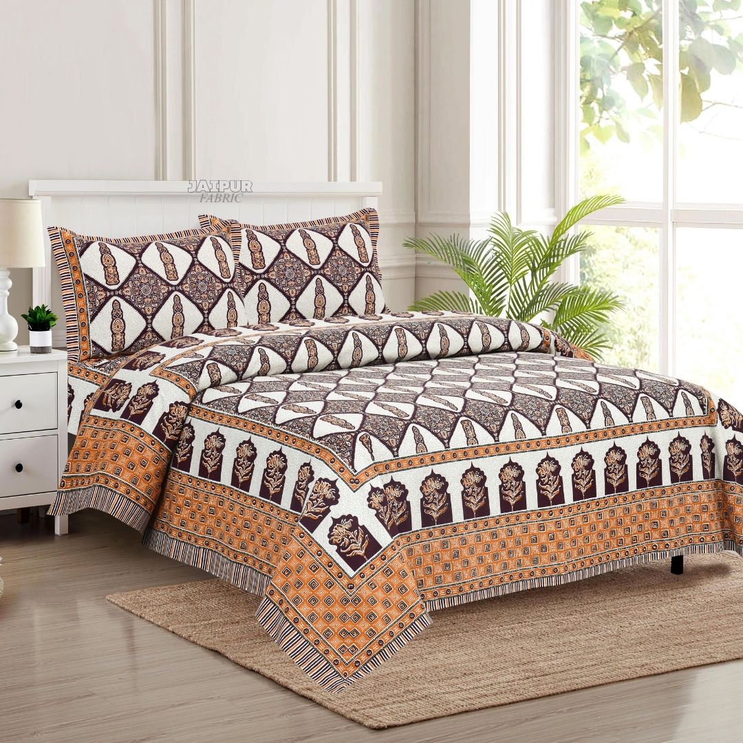 Earthy Brown Royal Jharokha Art Double Bedsheet