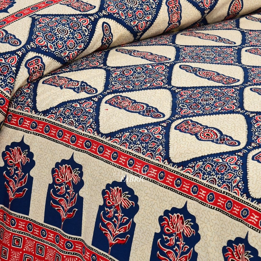 Cream and Navy Royal Jaipuri Jharokha Double Bedsheet