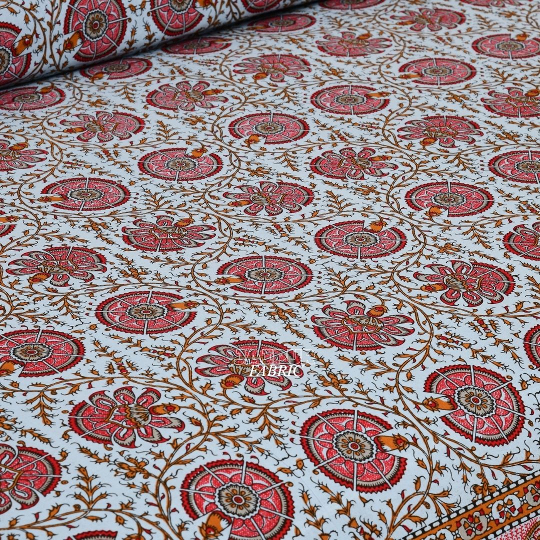 Crimson and Blue Royal Jaipuri Sanganeri Bagh Double Bedsheet