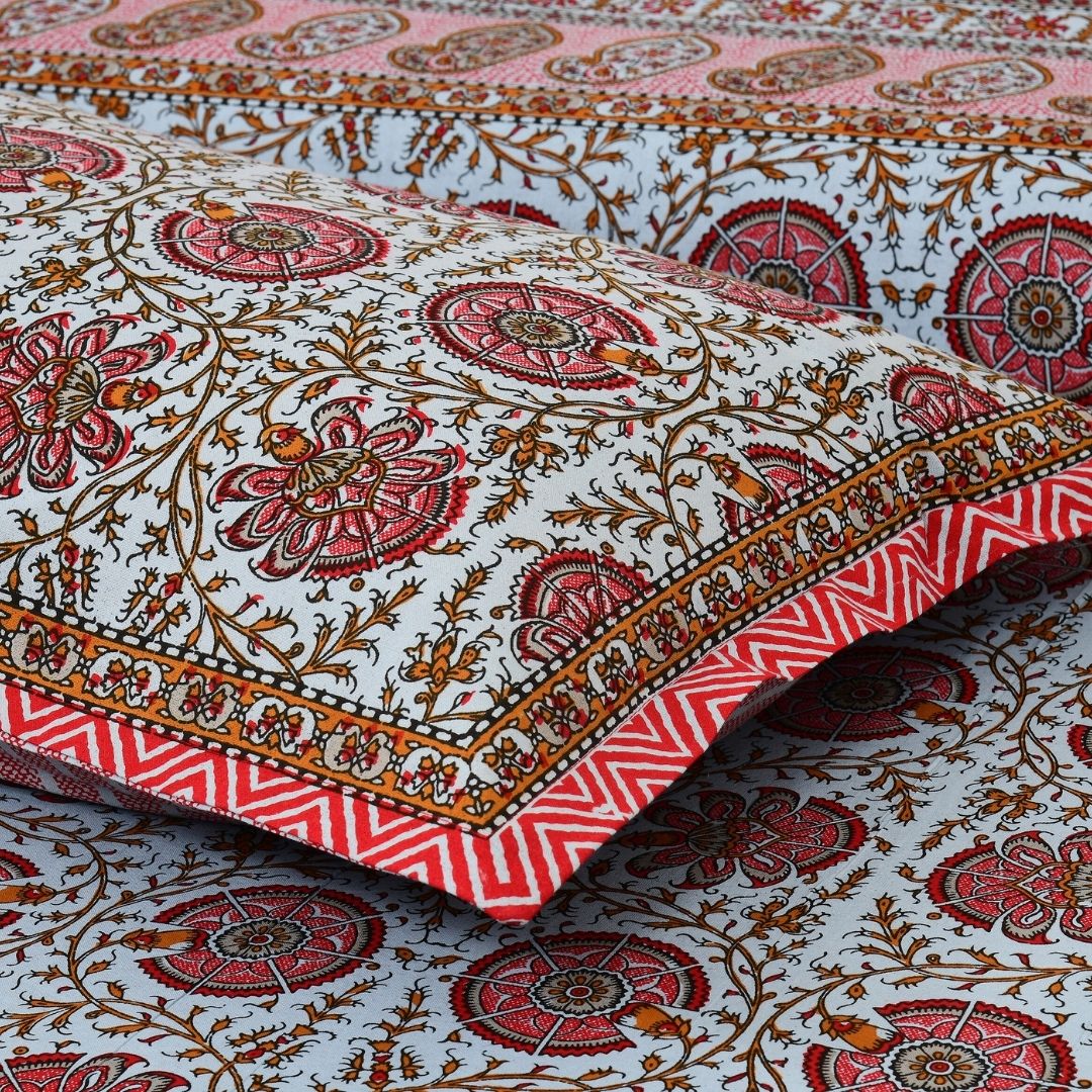 Crimson and Blue Royal Jaipuri Sanganeri Bagh Double Bedsheet