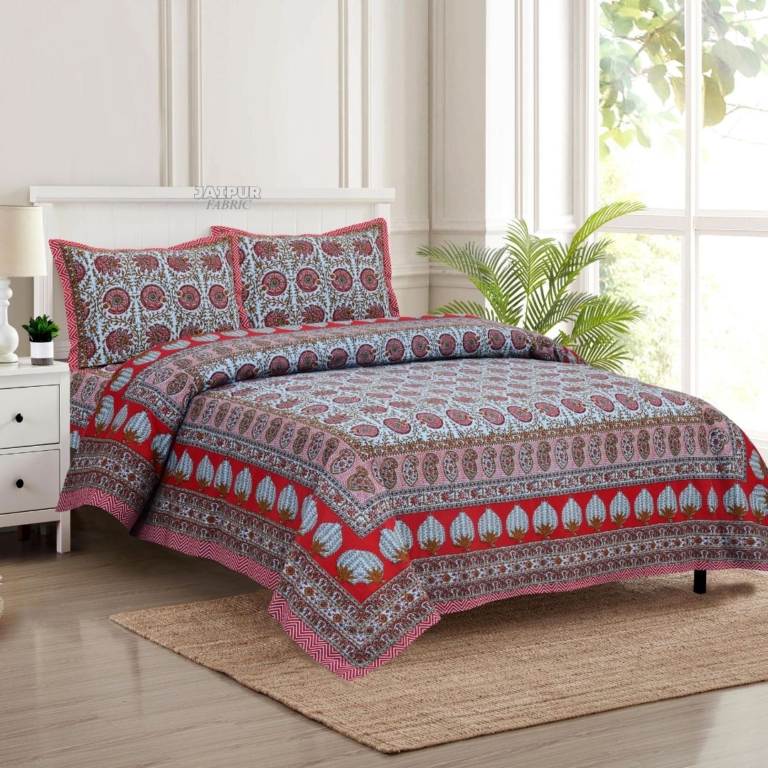 Crimson and Blue Royal Jaipuri Sanganeri Bagh Double Bedsheet