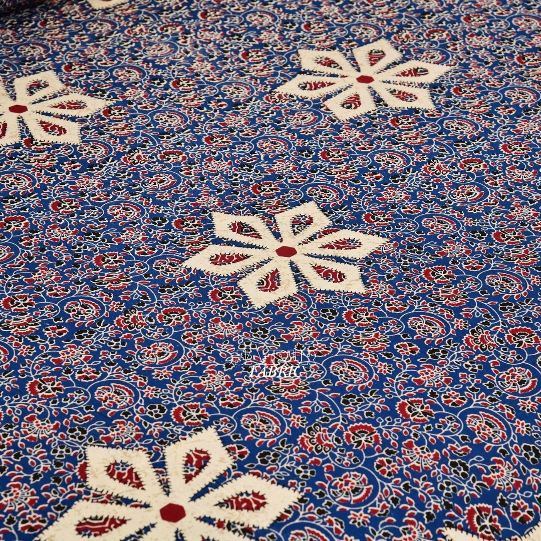 Cream and Navy Royal Jaipuri Floral Medallion Double Bedsheet