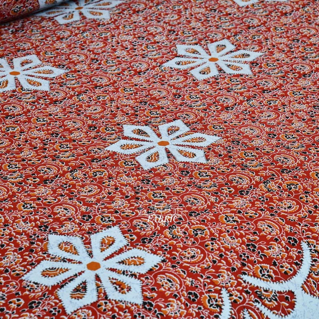 Sky Blue and Rust Royal Jaipuri Floral Medallion Double Bedsheet