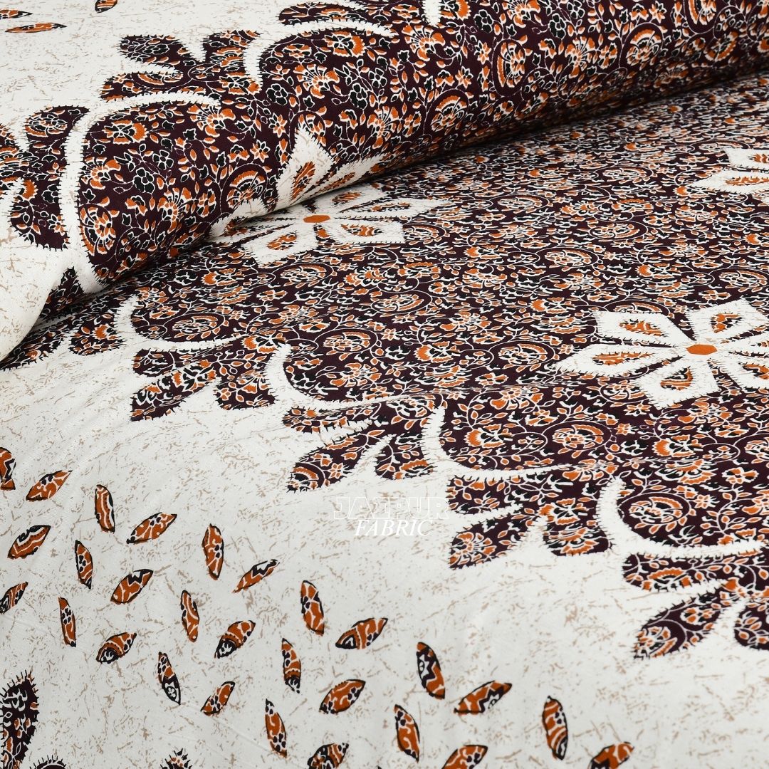Cream and Chocolate Royal Jaipuri Floral Medallion Double Bedsheet