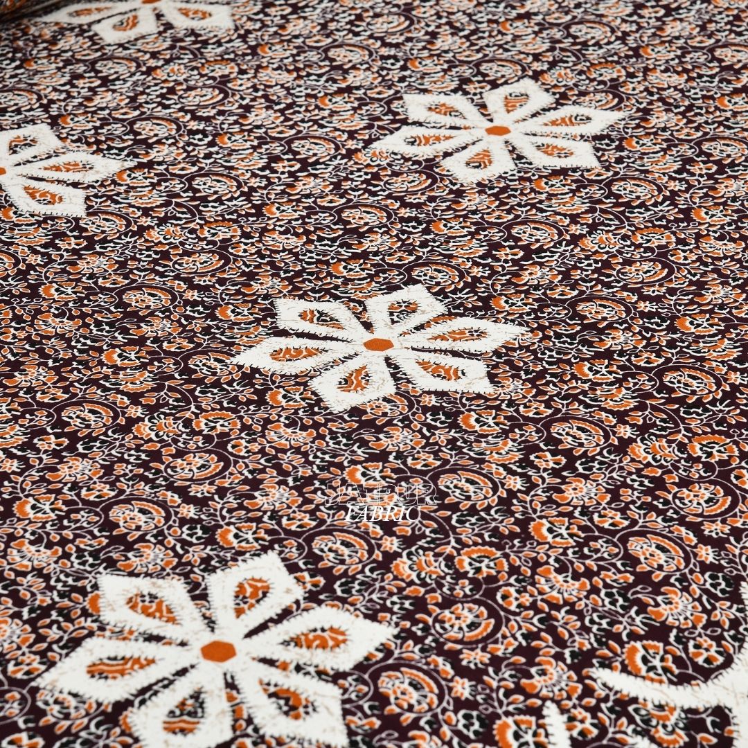 Cream and Chocolate Royal Jaipuri Floral Medallion Double Bedsheet