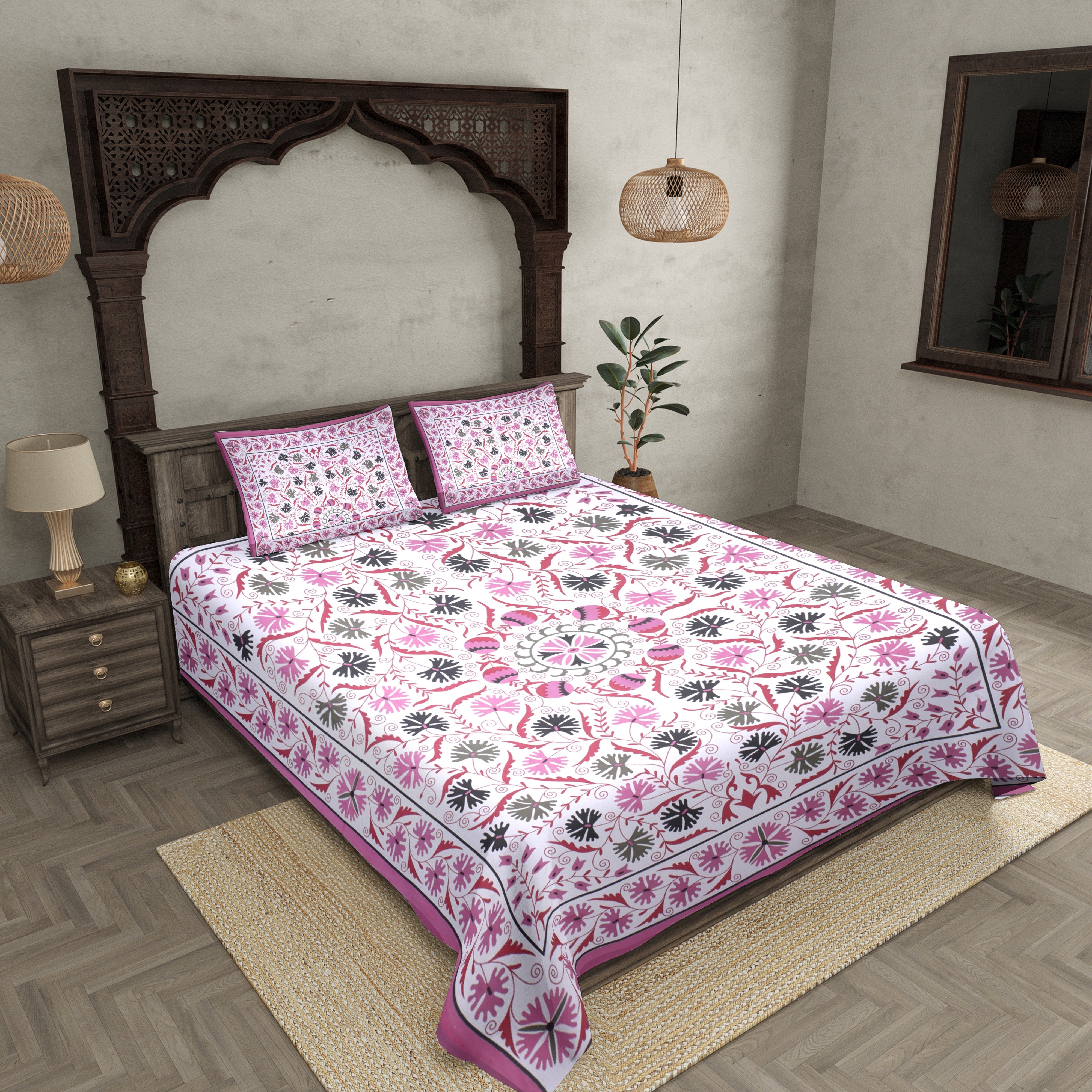 Pink Festive Vibes Double Bedsheet
