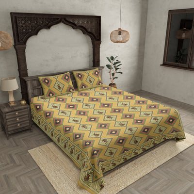 Double bedsheet Brown Color Gujri Dance  Pattern Smooth Touch With 2 Pillow Cover