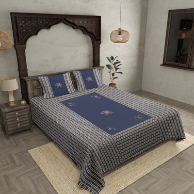 Applique Blue Elephant Jaipuri  Hand Made Embroidery Patch Work Double Bedsheet