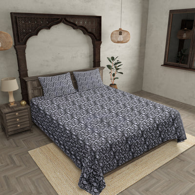 Double Bedsheet Coal Black Floral Pattern
