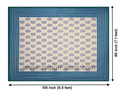Double Bedsheet Big Boota  Print Sea Green Border Fine Cotton