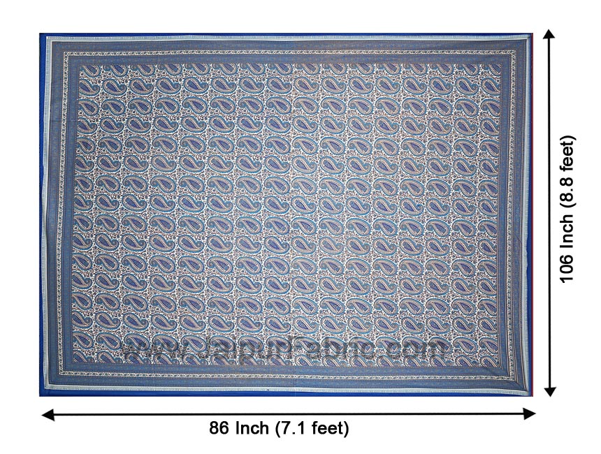 Brilliant Blue Gold Paisley Double Bedsheet