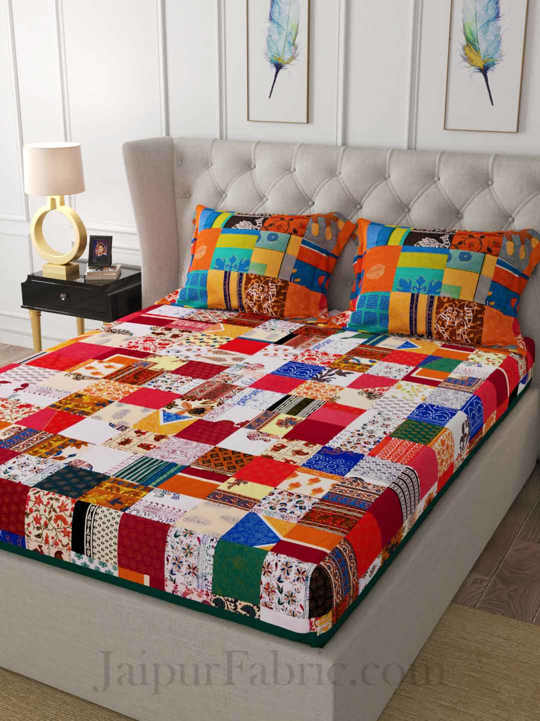 Mix Tukdi Super Fine Cotton Golden Print Double Bedsheet