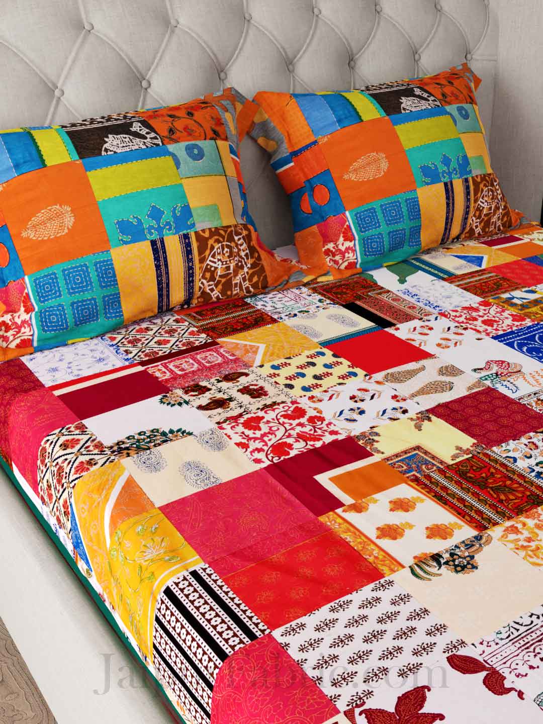 Mix Tukdi Super Fine Cotton Golden Print Double Bedsheet