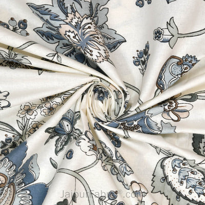 Pure Cotton 240 TC Double bedsheet in blueish floral pattern