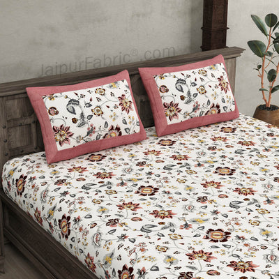Pure Cotton 240 TC Double bedsheet in reddish floral pattern