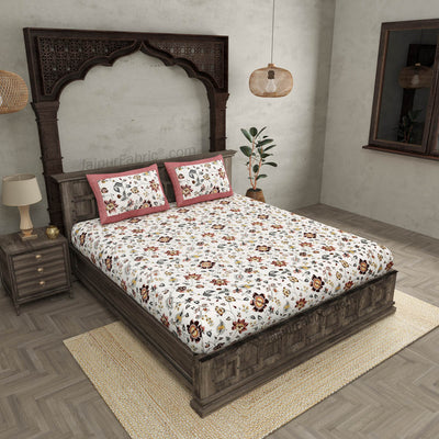 Pure Cotton 240 TC Double bedsheet in reddish floral pattern