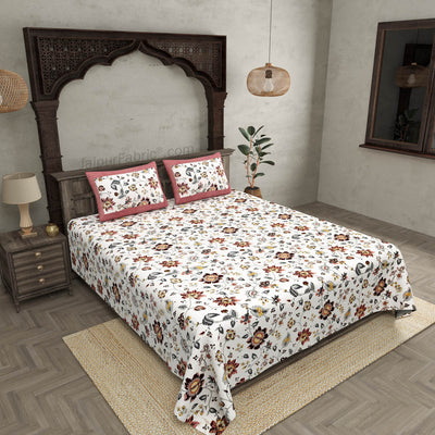 Pure Cotton 240 TC Double bedsheet in reddish floral pattern