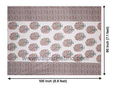 Double Bedsheet Brown Peach Floral Tree Print