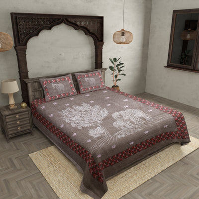 Elephant Love Brown Giza Cotton Double BedSheet