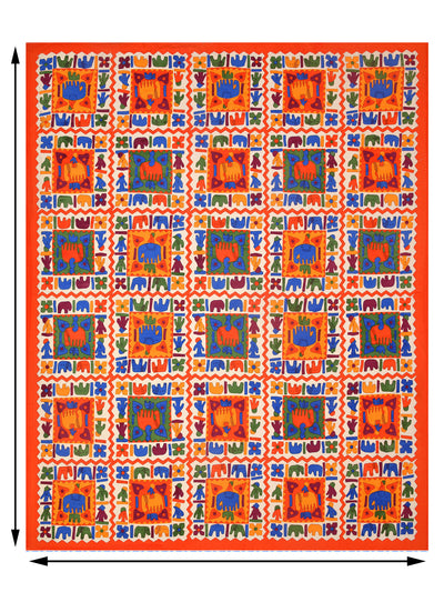 Orange Border Elephant Pattern Screen Print Double Bed Sheet