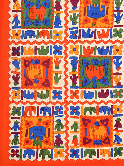 Orange Border Elephant Pattern Screen Print Double Bed Sheet