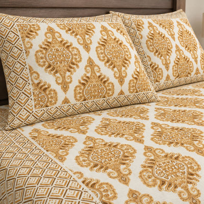 Pure Cotton Golden Color Zigzag Border Jaipuri Double Bedsheet