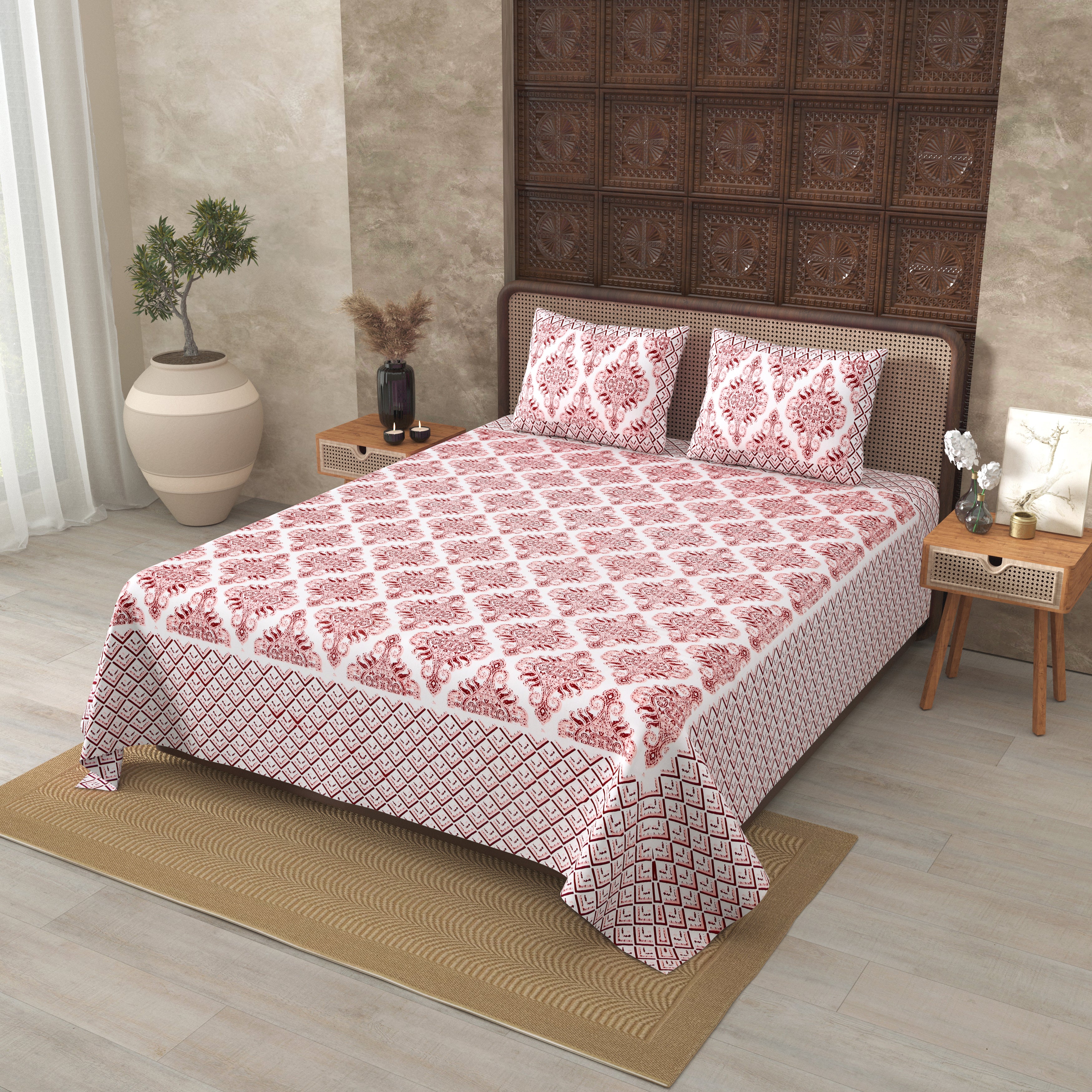 Pure Cotton Chocolate Brown Color Zigzag Border Jaipuri Double Bedsheet