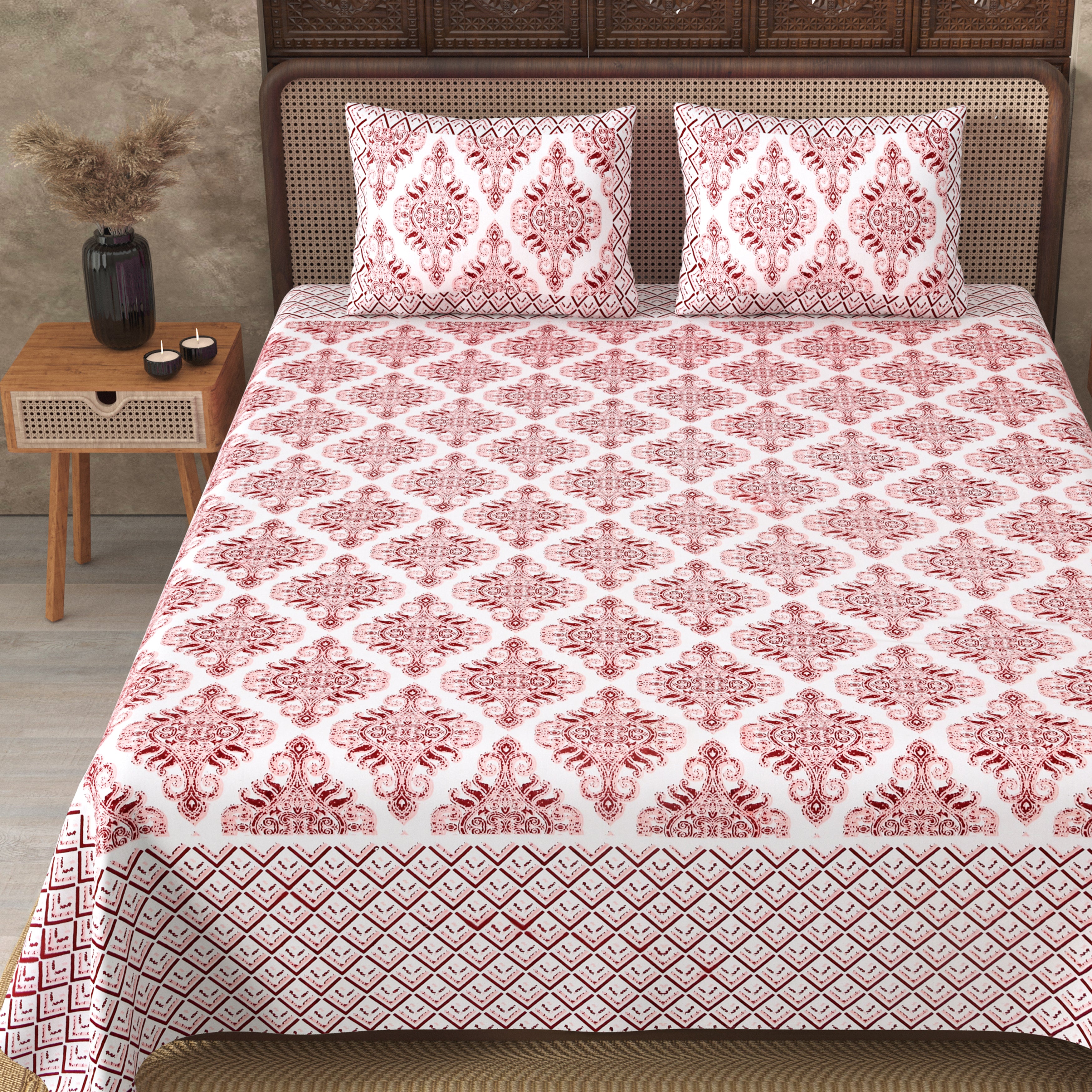 Pure Cotton Chocolate Brown Color Zigzag Border Jaipuri Double Bedsheet