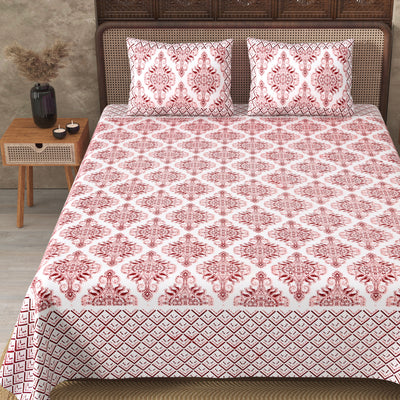 Pure Cotton Chocolate Brown Color Zigzag Border Jaipuri Double Bedsheet