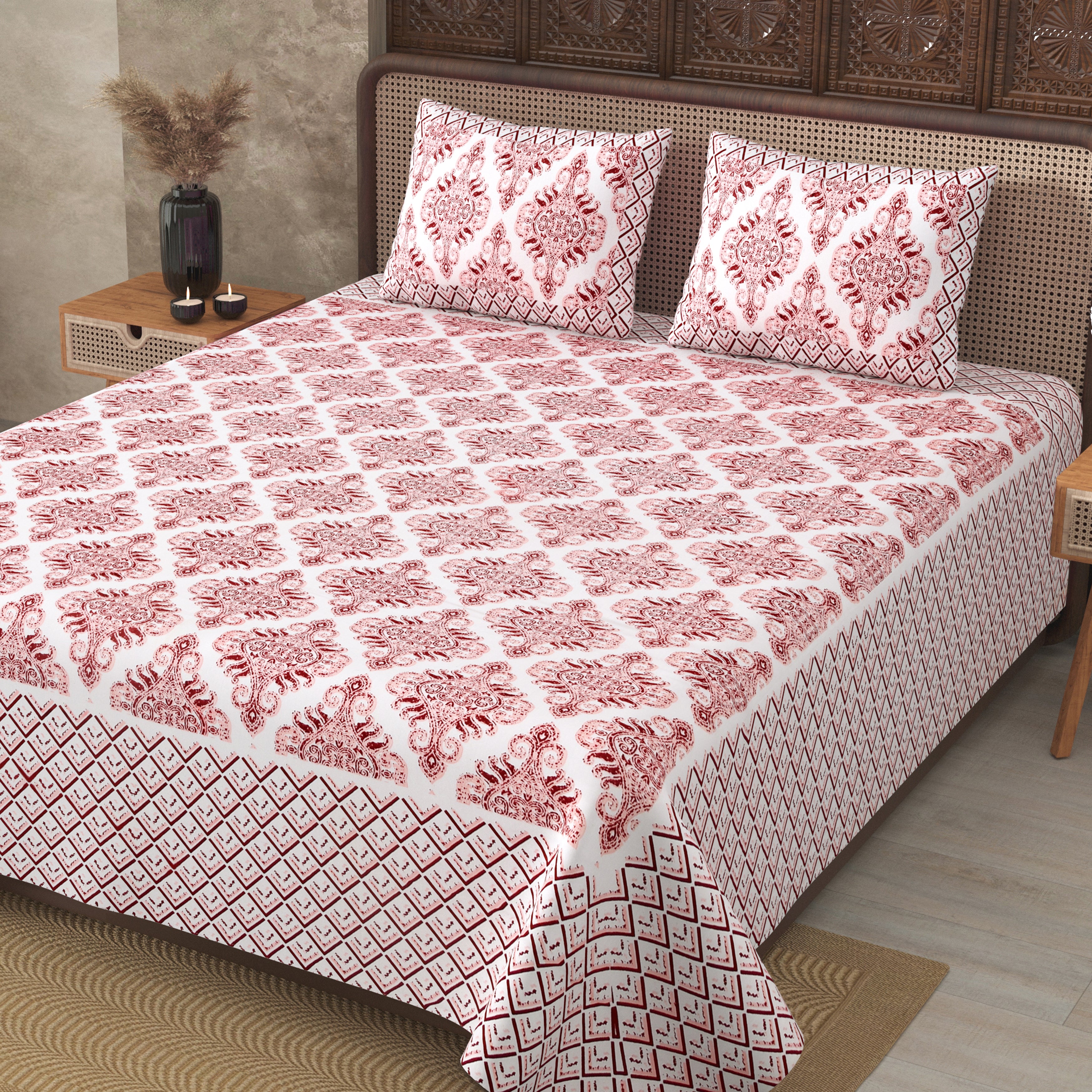 Pure Cotton Chocolate Brown Color Zigzag Border Jaipuri Double Bedsheet