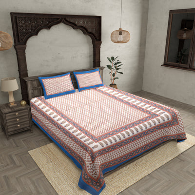 Blue Boota Gold Work Double Bedsheet