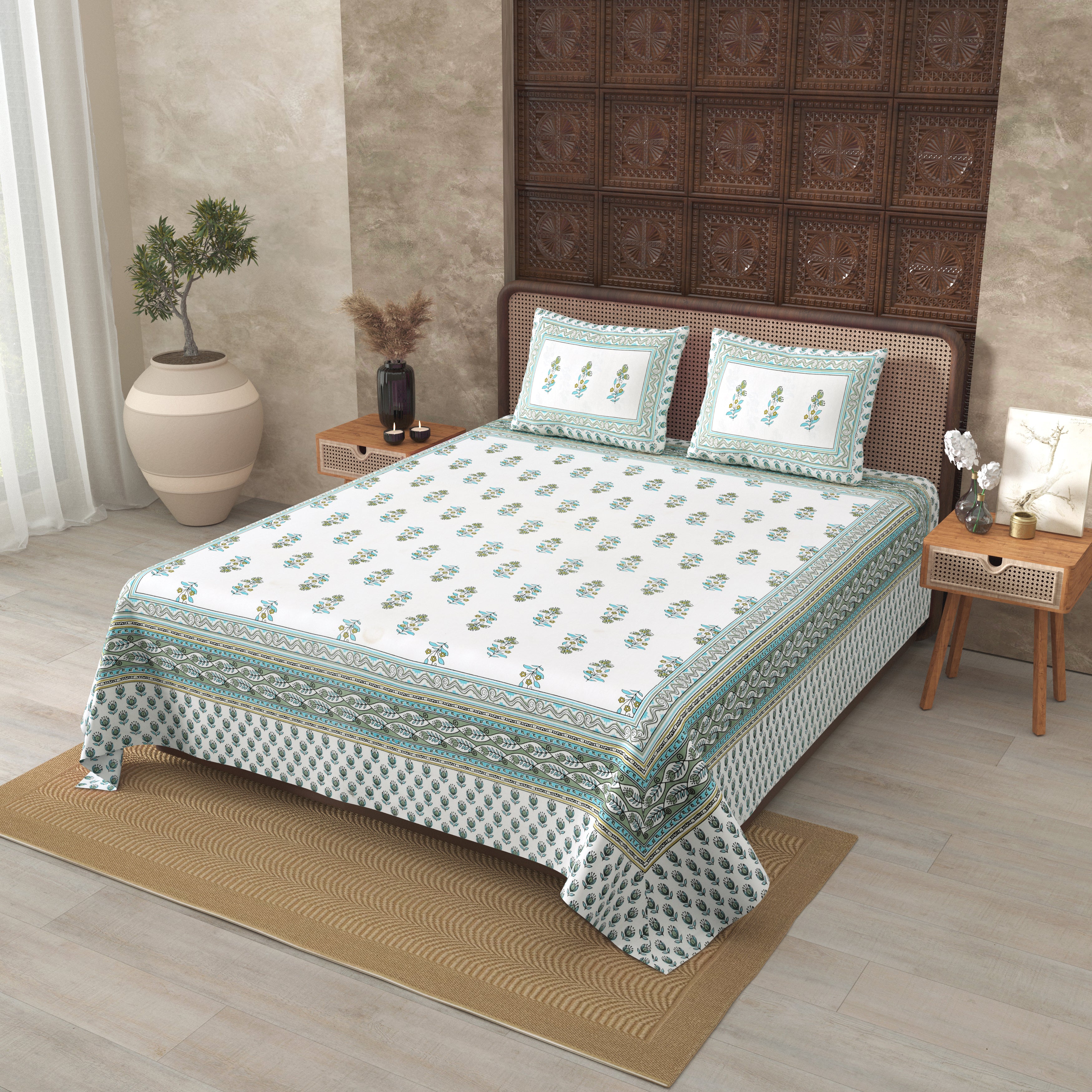 English Green Pastel Cotton Double Bedsheet