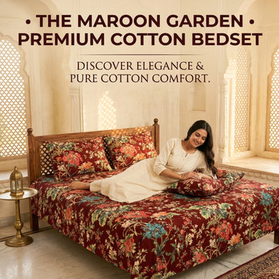 Deep Wine Enchanted Forest Floral Pure Cotton King Size Bedsheet