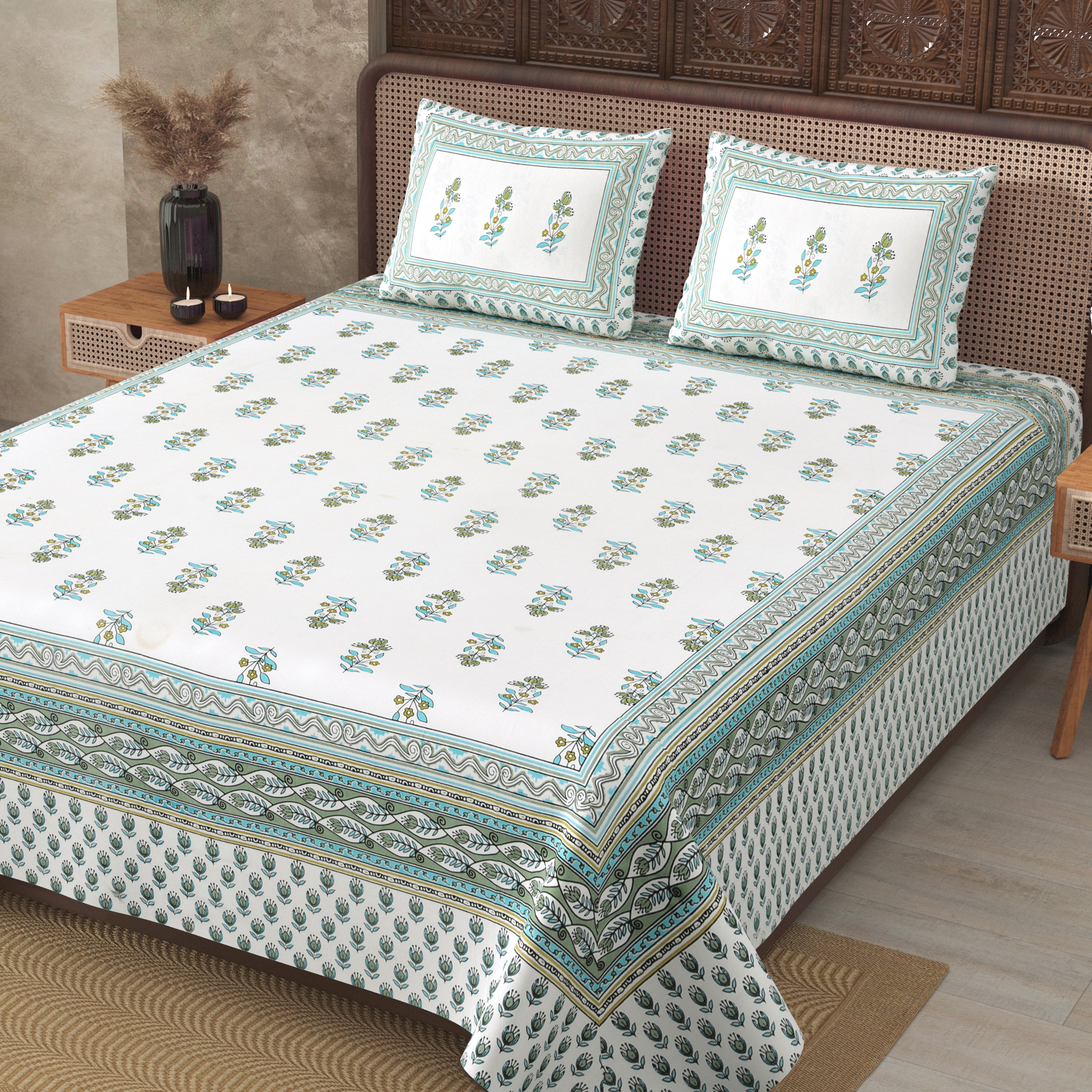English Green Pastel Cotton Double Bedsheet