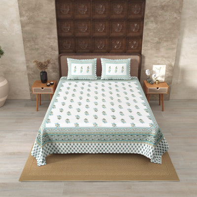 English Green Pastel Cotton Double Bedsheet