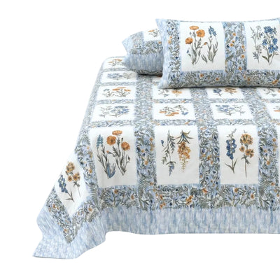 Floral Frame Grey Cotton Double Bedsheet