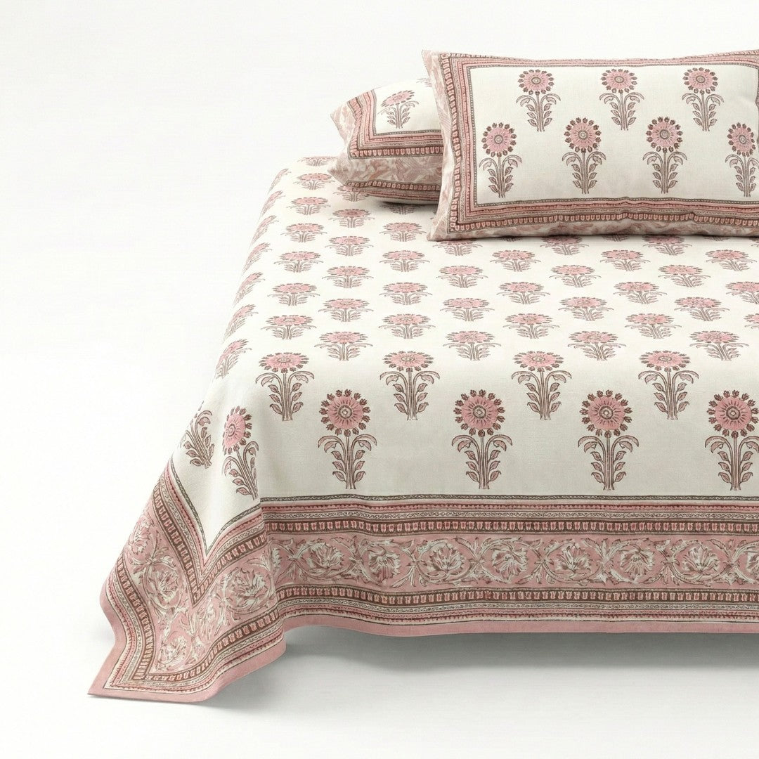 Oblique Decoration Pink Cotton Double Bedsheet