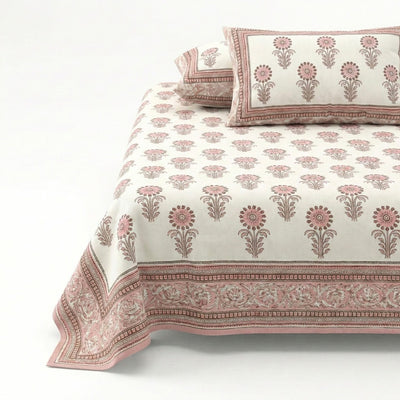 Oblique Decoration Pink Cotton Double Bedsheet
