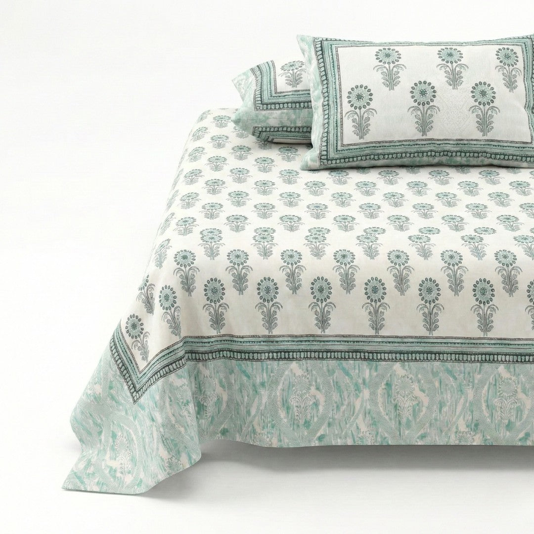 Oblique Decoration Green Cotton Double Bedsheet