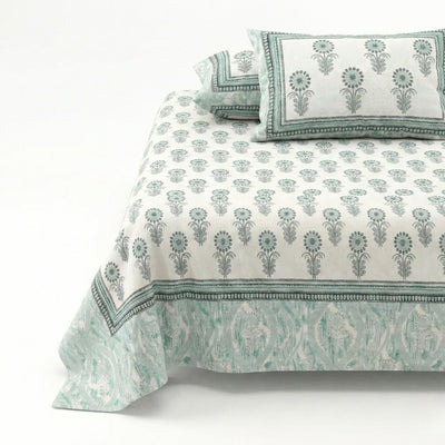 Oblique Decoration Green Cotton Double Bedsheet
