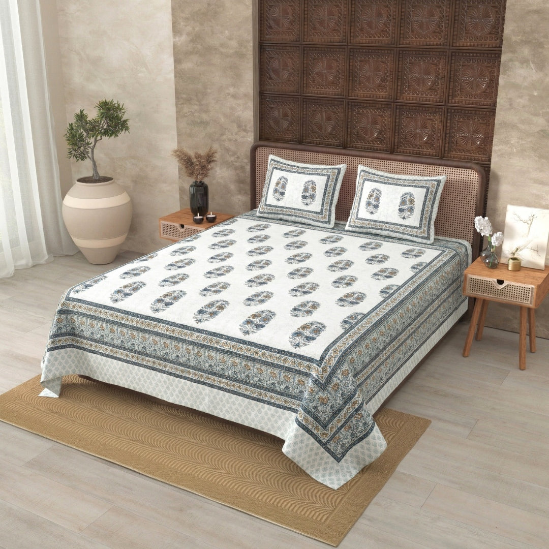 Blue Gamla Jaipur Fabric Double Bed Sheet